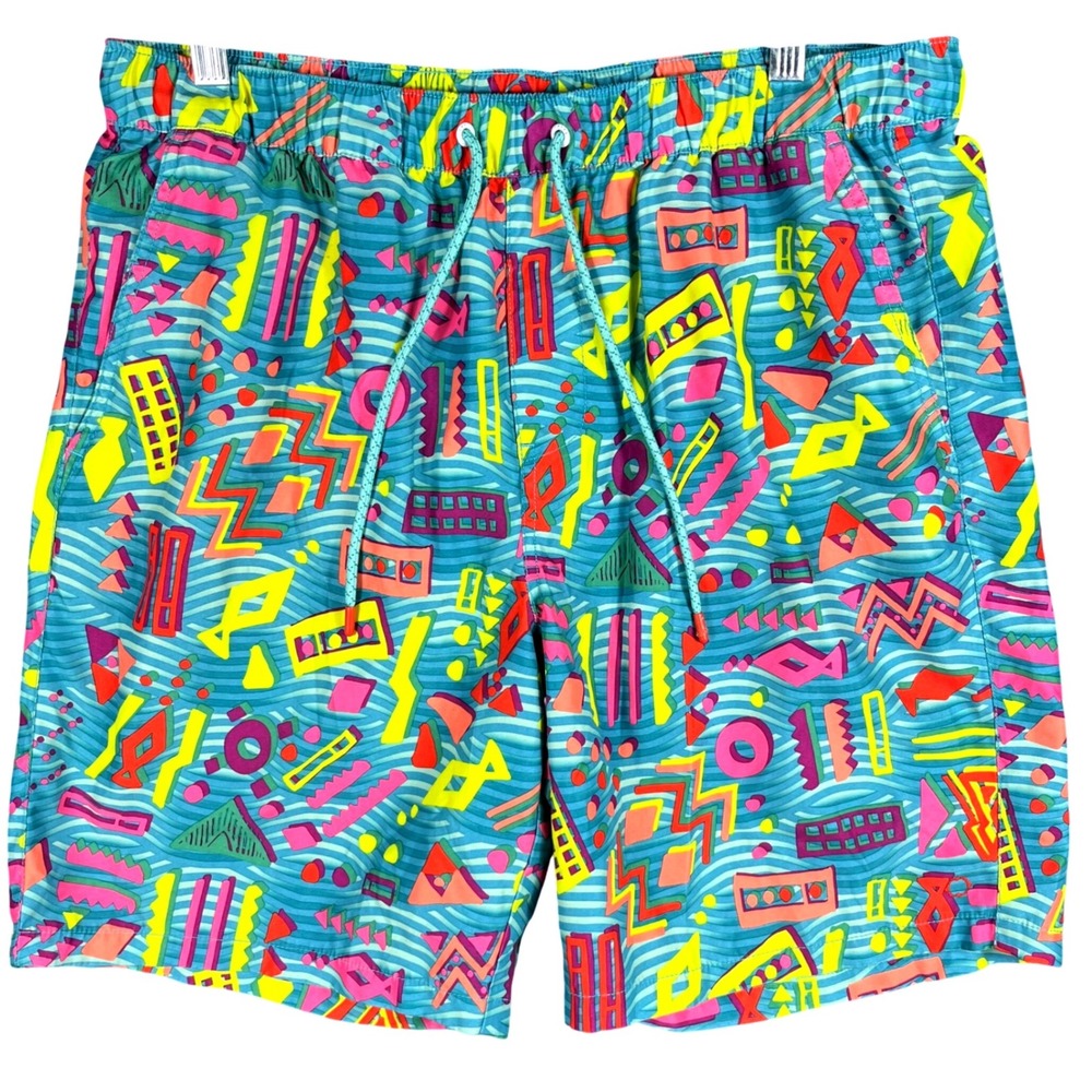 Empyre Swim Trunks Mens Large Multicolor Retro 90s Geometric Abstract Shorts